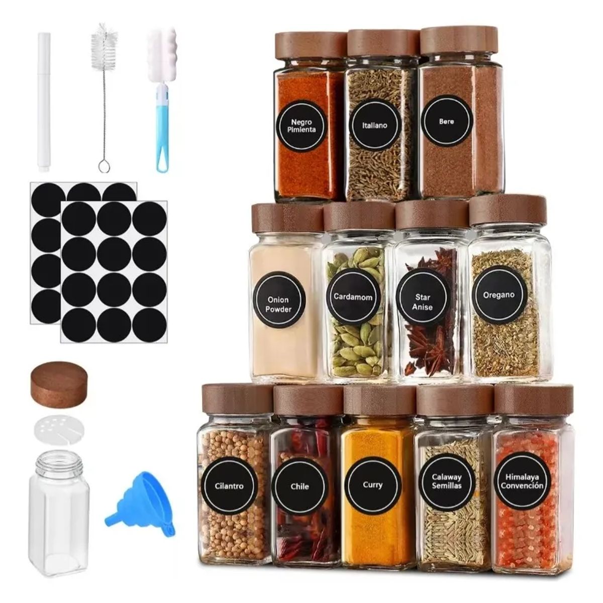 UMEXUS - 12 Frascos Especieros De Vidrio 120ml Para Especieros Cocina Transparente