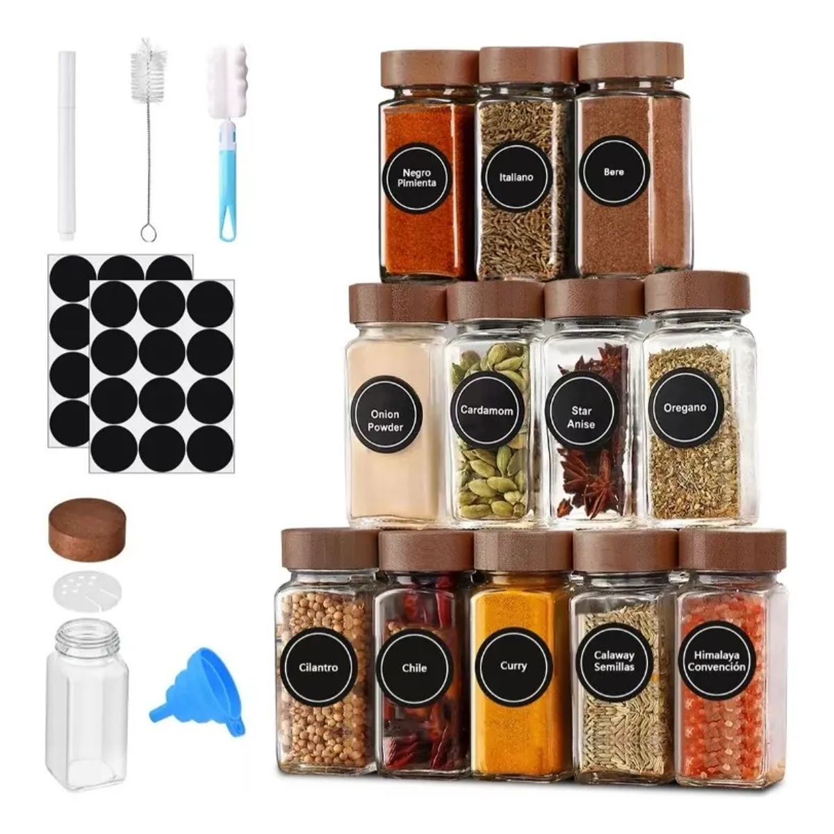 UMEXUS - 12 Frascos Especieros De Vidrio 120ml Para Especieros Cocina Transparente
