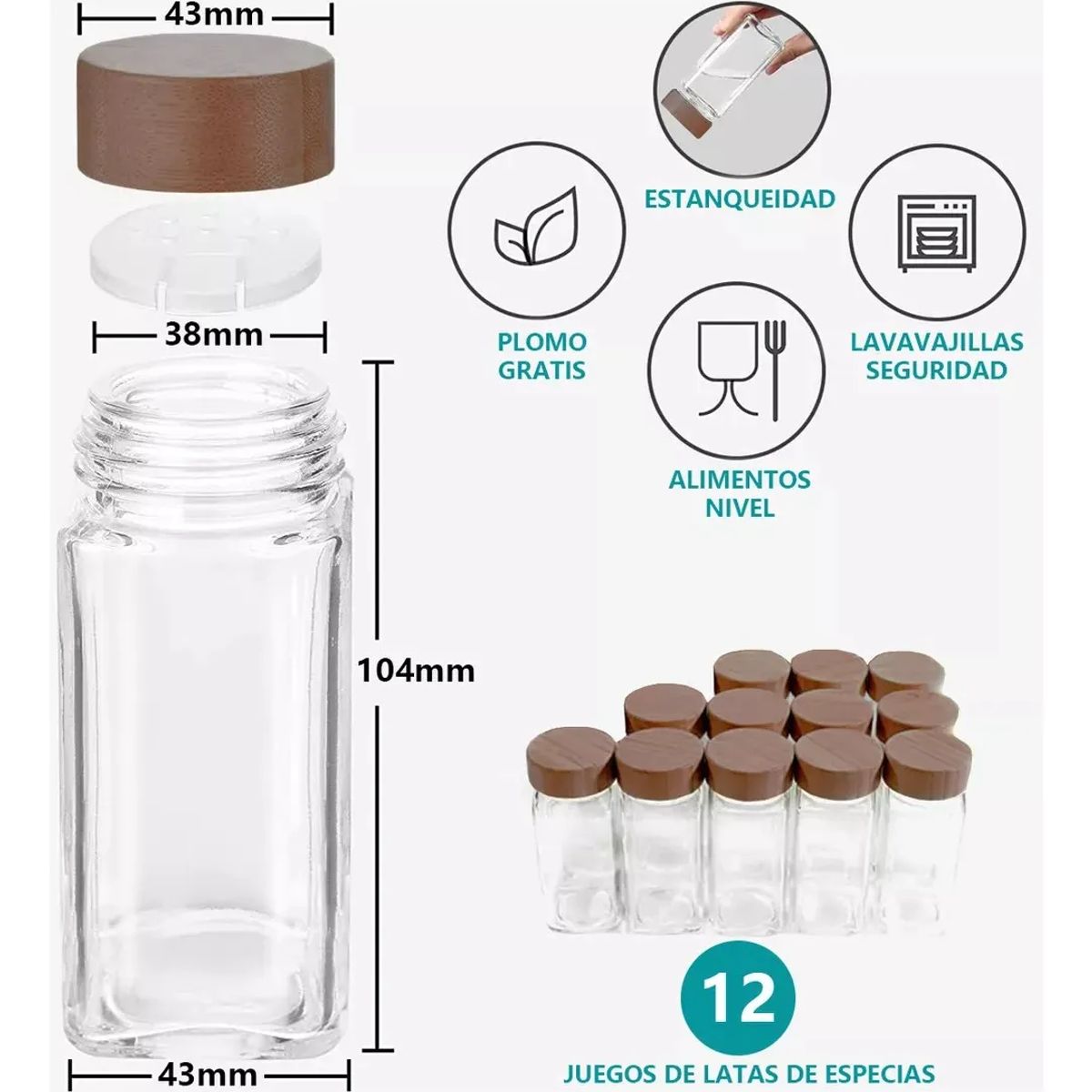 UMEXUS - 12 Frascos Especieros De Vidrio 120ml Para Especieros Cocina Transparente