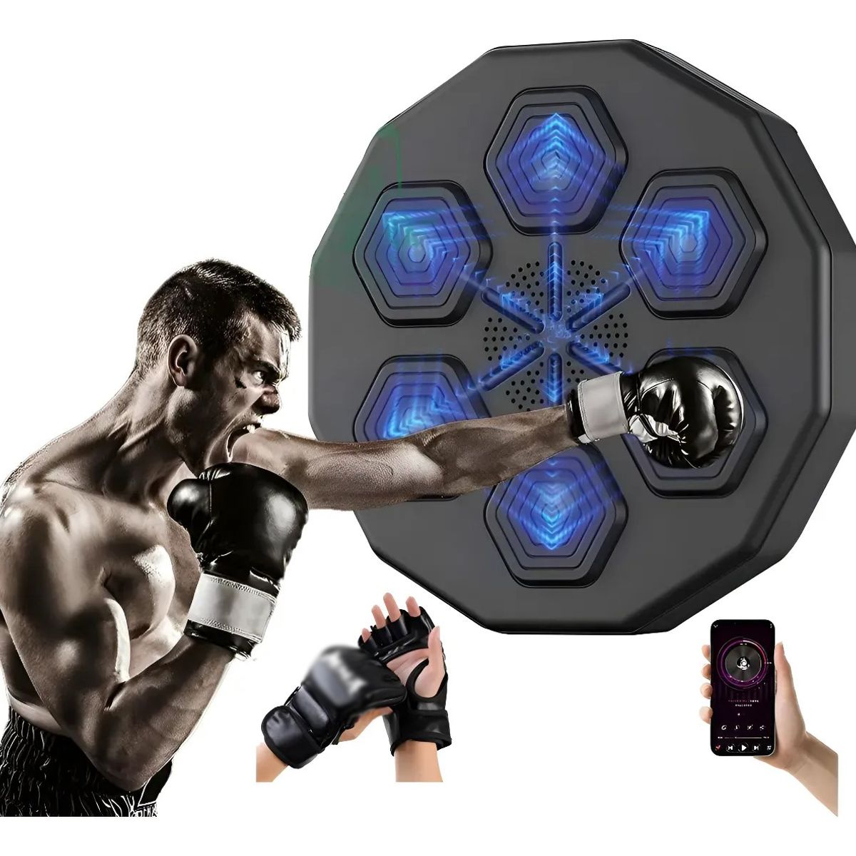 KUANGYE - Maquina De Boxeo Musical Bluetooth + Guantes Negro