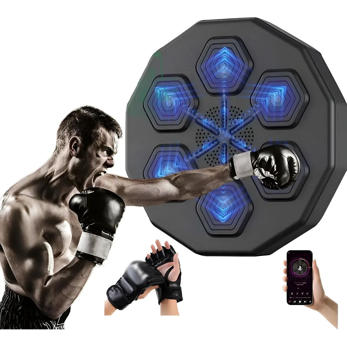 KUANGYE - Maquina De Boxeo Musical Bluetooth + Guantes Negro