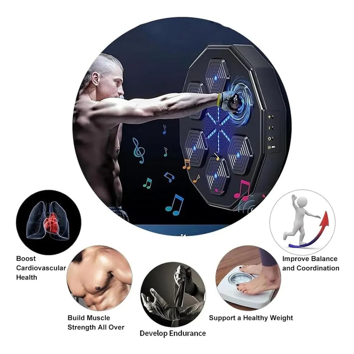 KUANGYE - Maquina De Boxeo Musical Bluetooth + Guantes Negro