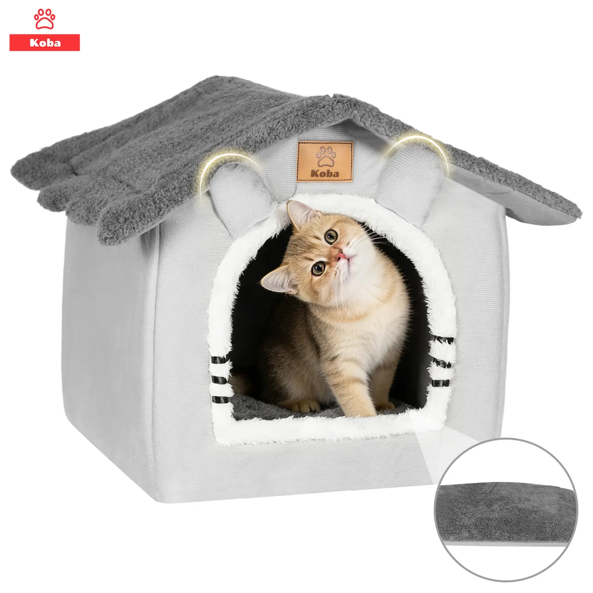 KOBA - Casa Iglu Para Mascota Cama Gatos Michis Con Cojín Lavable Color Gris