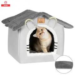 KOBA - Casa Iglu Para Mascota Cama Gatos Michis Con Cojín Lavable Color Gris