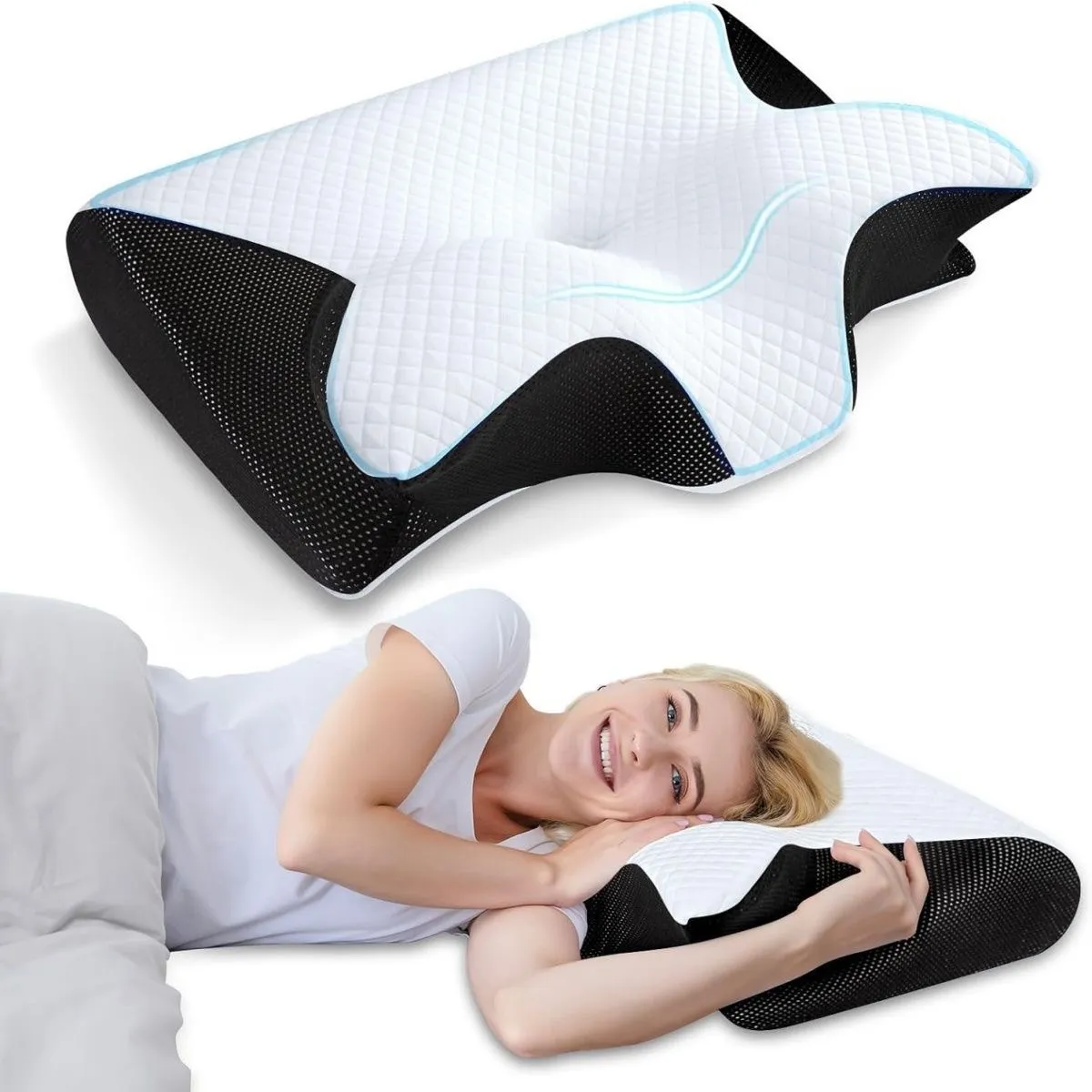 ATURE - Almohada Ortopédica Cojín Cuello Memory Foam Cervical