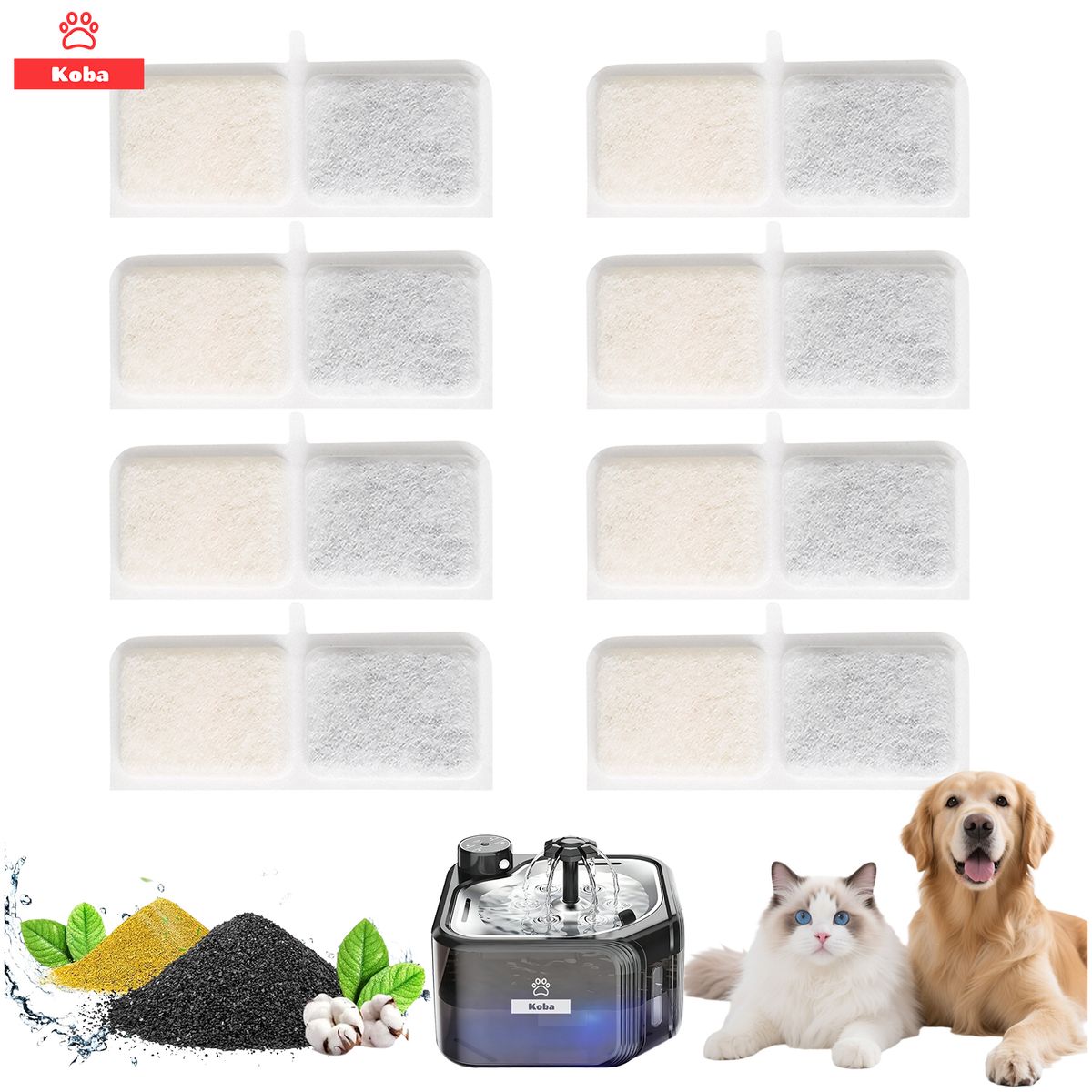 KOBA - X8 Filtros Repuestos Para Bebedero Mascota Con Sensor Koba