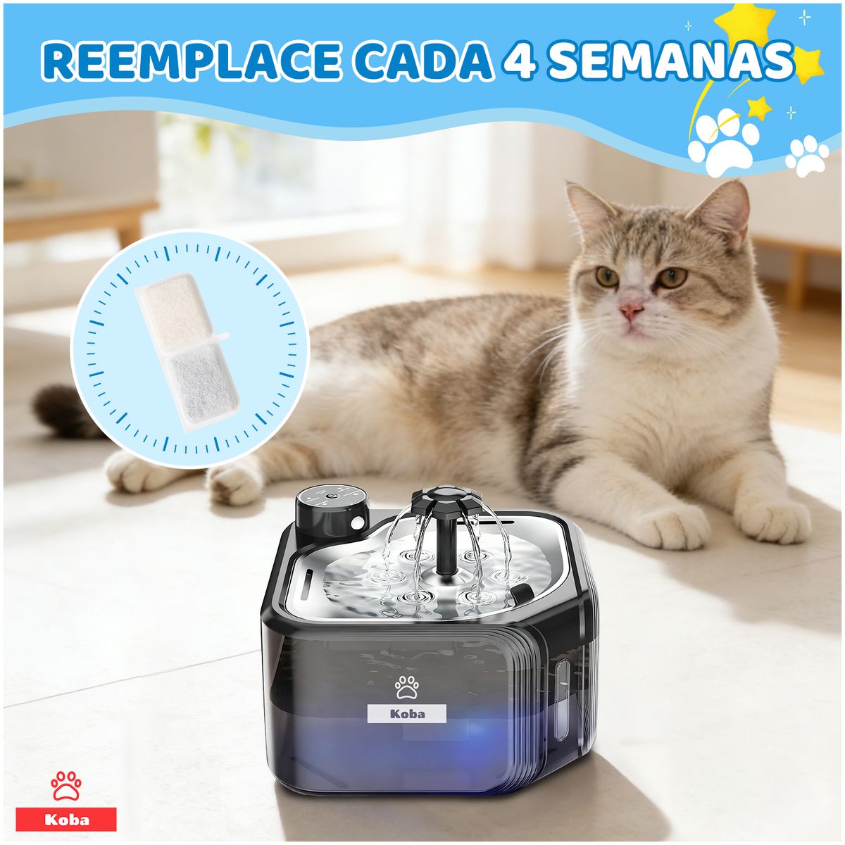 KOBA - X8 Filtros Repuestos Para Bebedero Mascota Con Sensor Koba