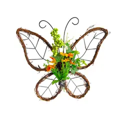GANGLIAN - Corona de Ramas Secas 40cm con Mariposas y Flores - Decoración para Jardín Puerta y Pared