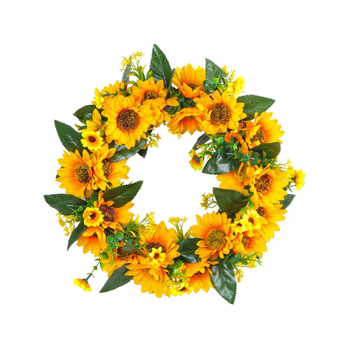 GANGLIAN - Corona Girasoles 40cm Artificiales - Decoración para Pared Jardín y Puerta Todo el Año