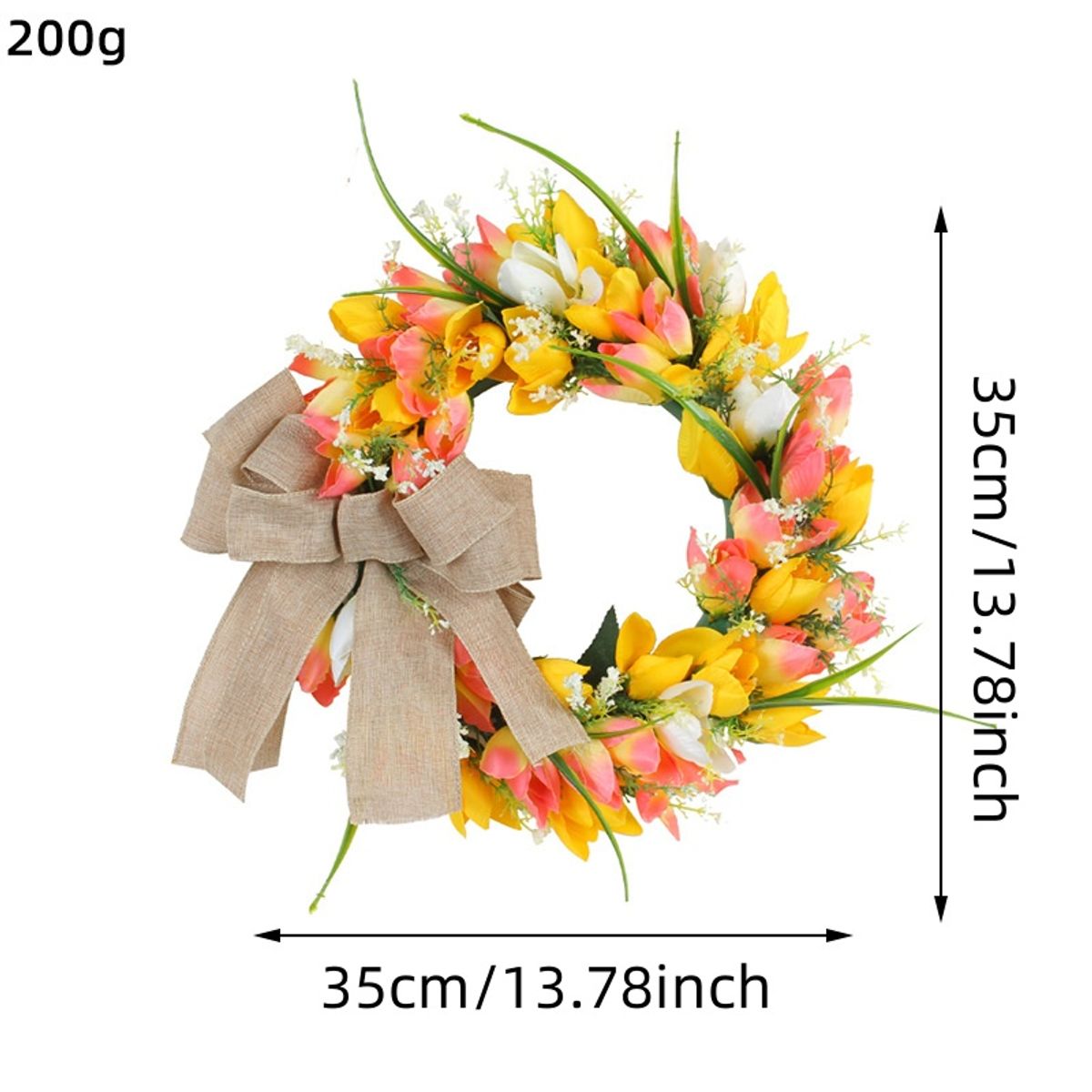 GANGLIAN - Corona Tulipanes 35cm Artificial con Lazo - Decoración Clásica para Puerta y Jardín