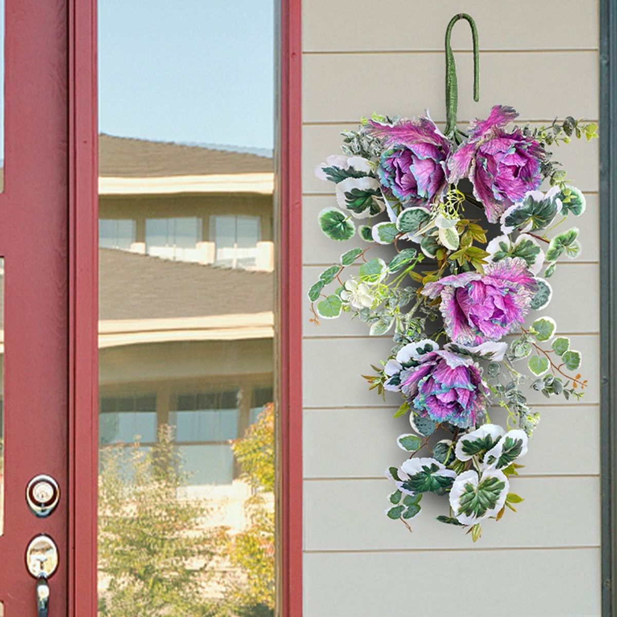 GANGLIAN - Colgante Flores Púrpura Invertidas 70cm - Decoración de Impacto para Jardín y Pared