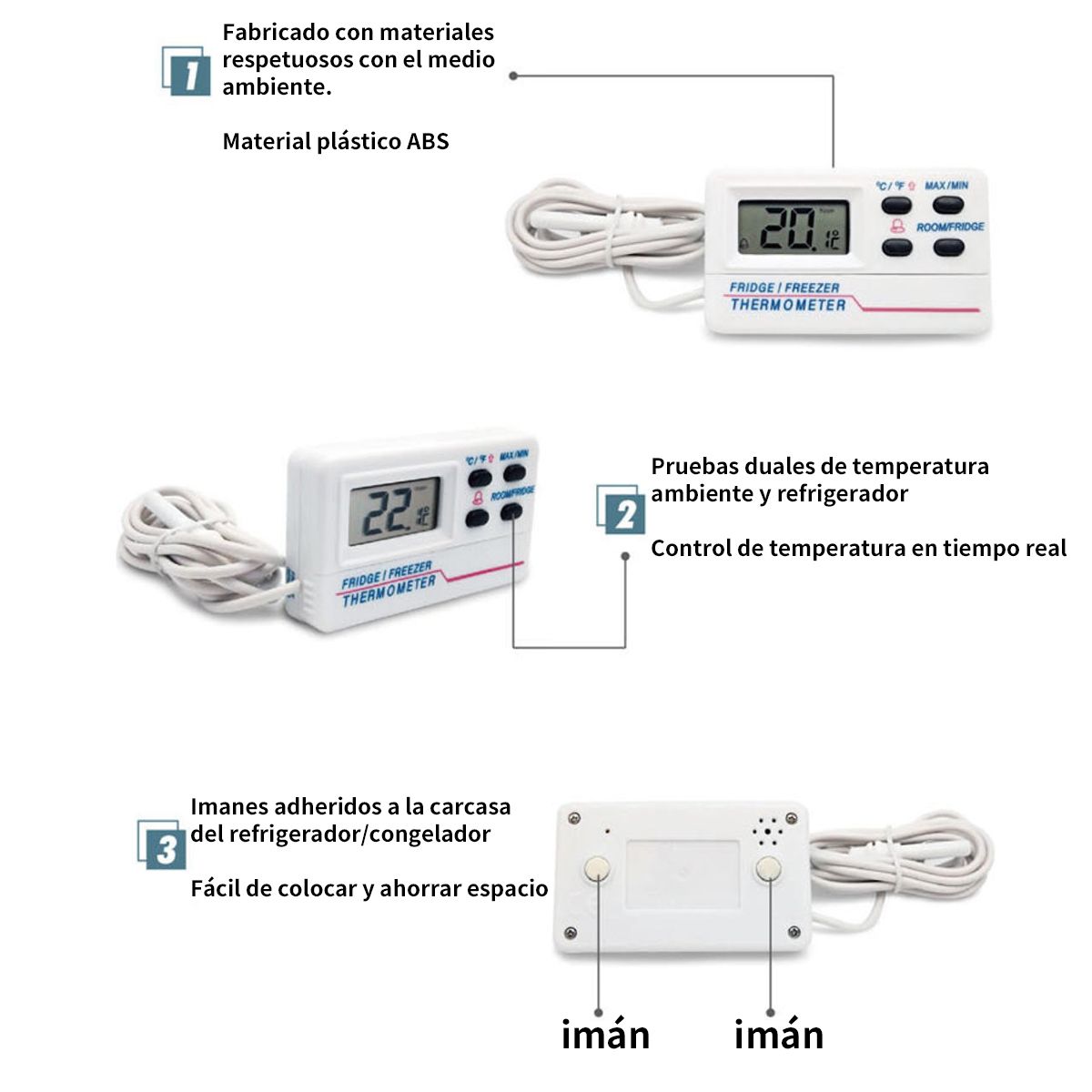 KINDA NICE - Termometro Digital Refrigerador Sonda Y Alarma Max Min C° F°