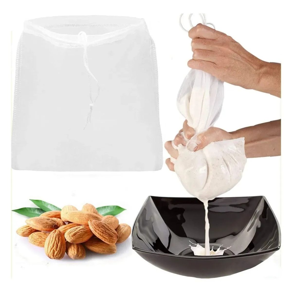 KUANGYE - 5 Bolsas Malla Fina Filtrar Colar Leche Vegetal Vegana Nuez Blanco