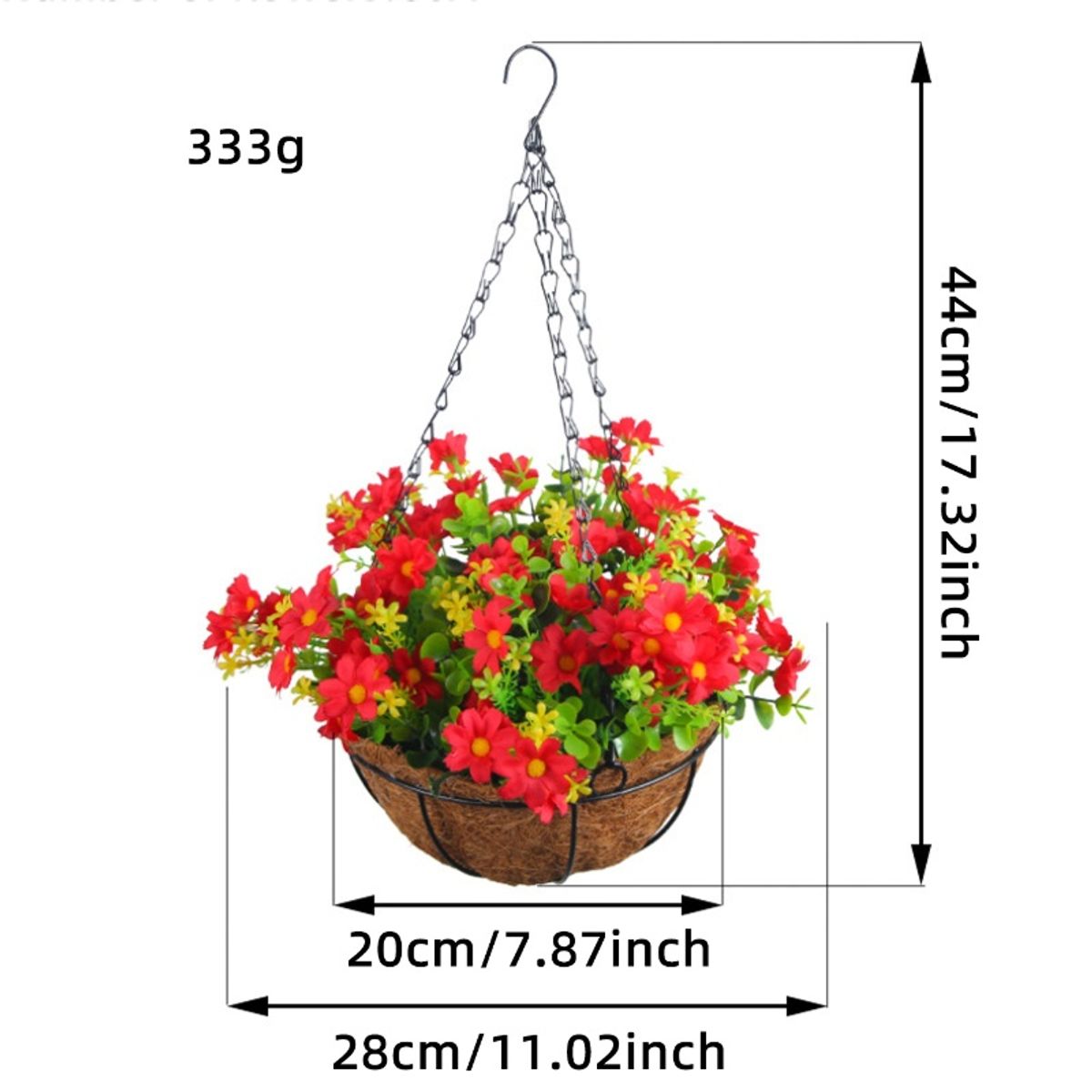 GANGLIAN - Guirnalda Decorativa Cesta Roja 44cm - Adorno Clásico para Todo el Año y Regalo de Amor