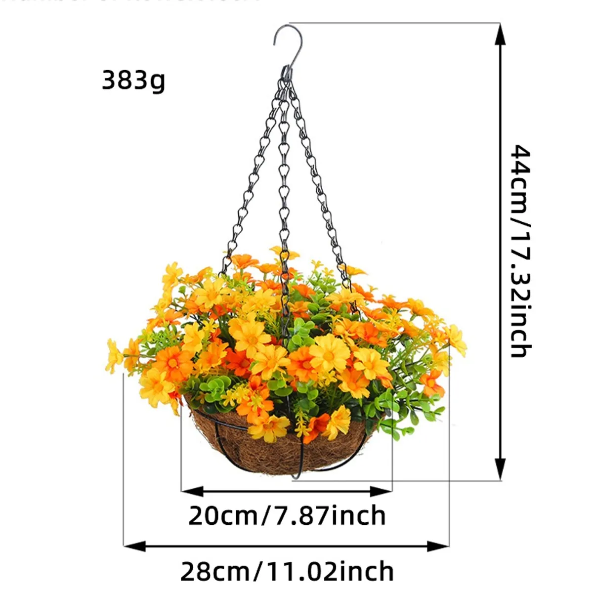 GANGLIAN - Cesta Colgante Flores Naranjas 44cm - Decoración Vibrante para Pared Jardín y Puerta