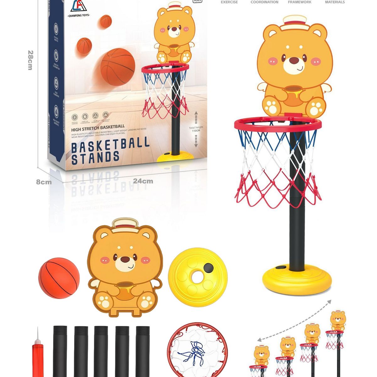 KINDA NICE - Canasta De Baloncesto Basketball Elevables Para Niños 130cm
