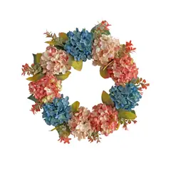 GANGLIAN - Corona Hortensias Tricolor 40cm Artificial - Decoración Reutilizable para Puerta Jardín y Regalo