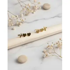 GENERICO - Aros Corazón Latidos Gold Space Acero Quirurgico