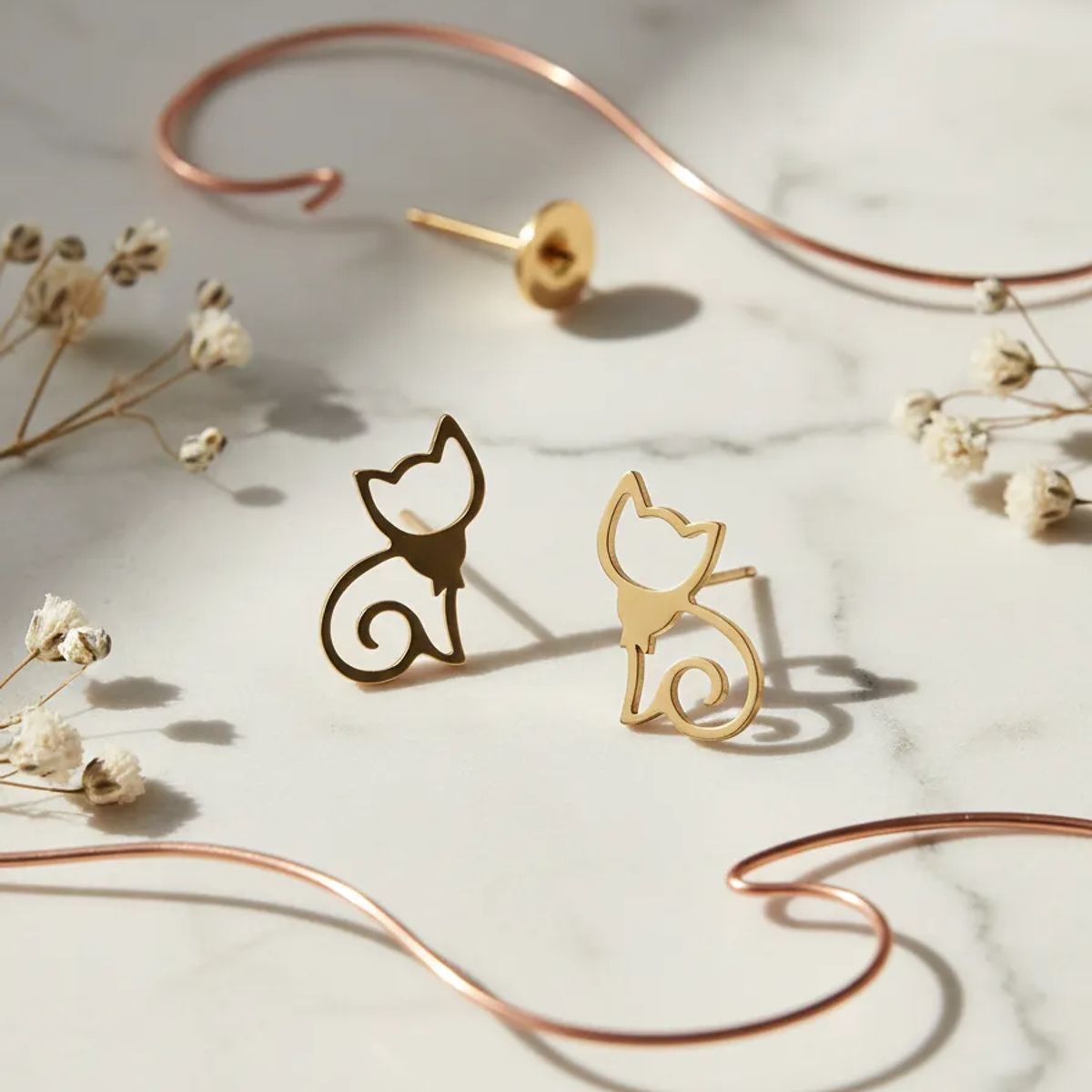 GENERICO - Aros Gato Gold Space Mujer Gata Acero Quirurgico