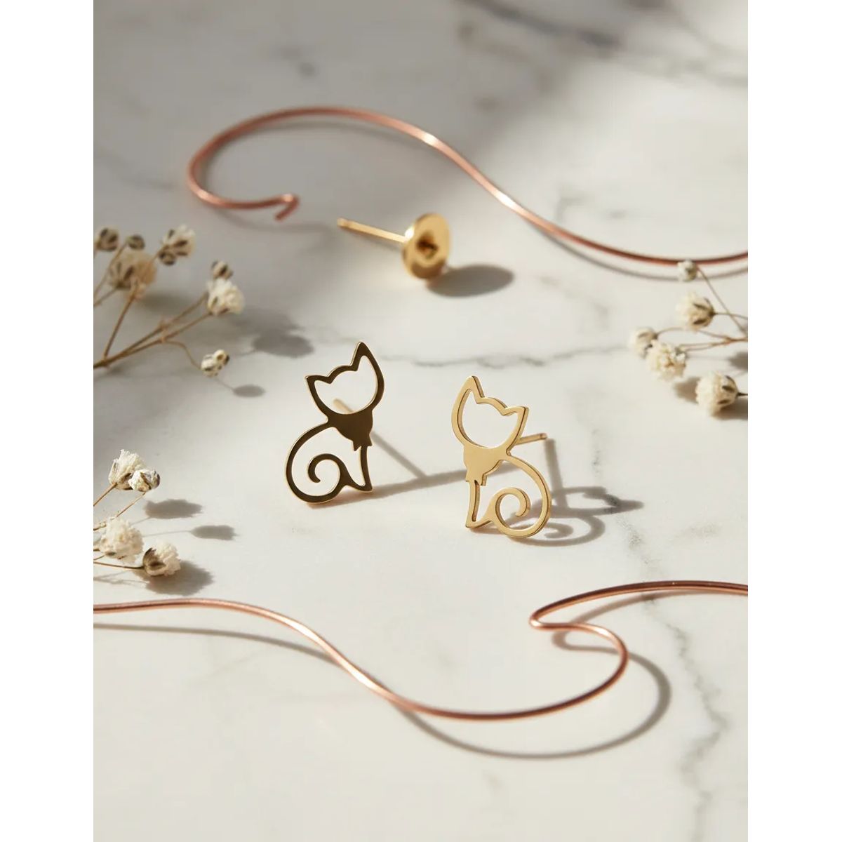 GENERICO - Aros Gato Gold Space Mujer Gata Acero Quirurgico