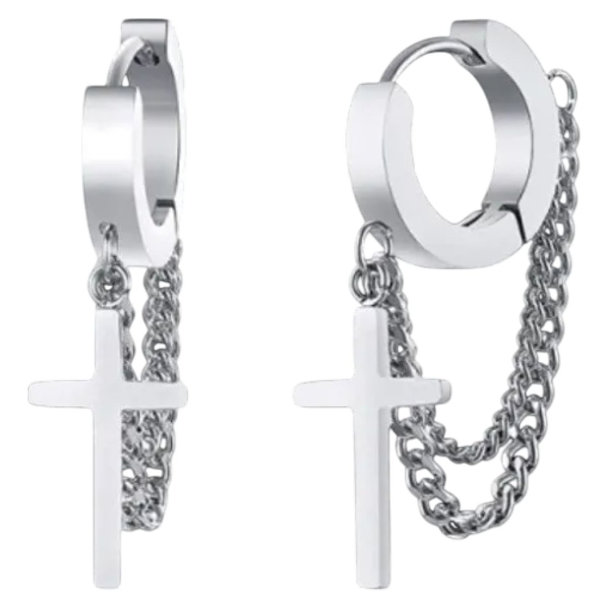 GENERICO - Aros Punk Cruz Silver Space Chains Hombre Mujer