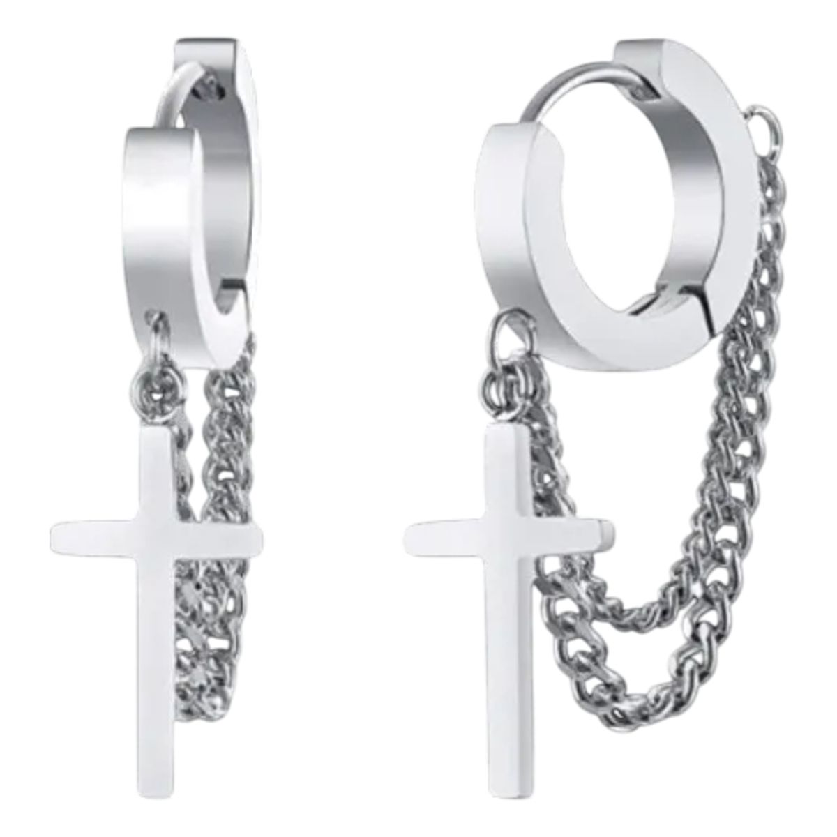 GENERICO - Aros Punk Cruz Silver Space Chains Hombre Mujer