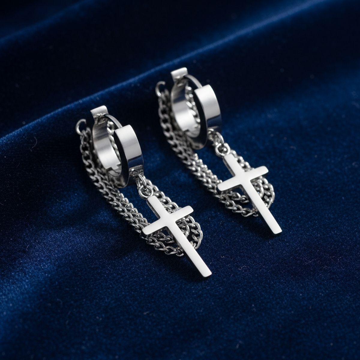 GENERICO - Aros Punk Cruz Silver Space Chains Hombre Mujer