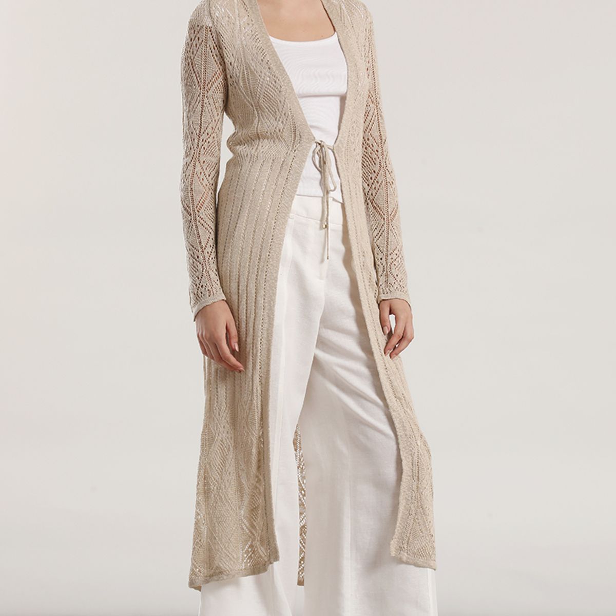 LIOLA - Tapado midi tejido mujer Liola beige