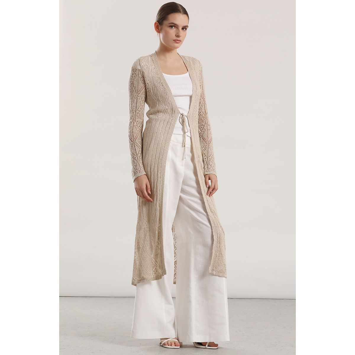 LIOLA - Tapado midi tejido mujer Liola beige