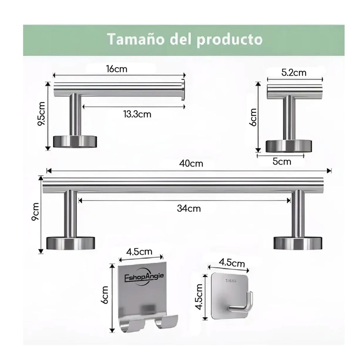 OFERTABKN - Juego Set 9 Accesorios Para Baño Acero Inoxidable Plateado