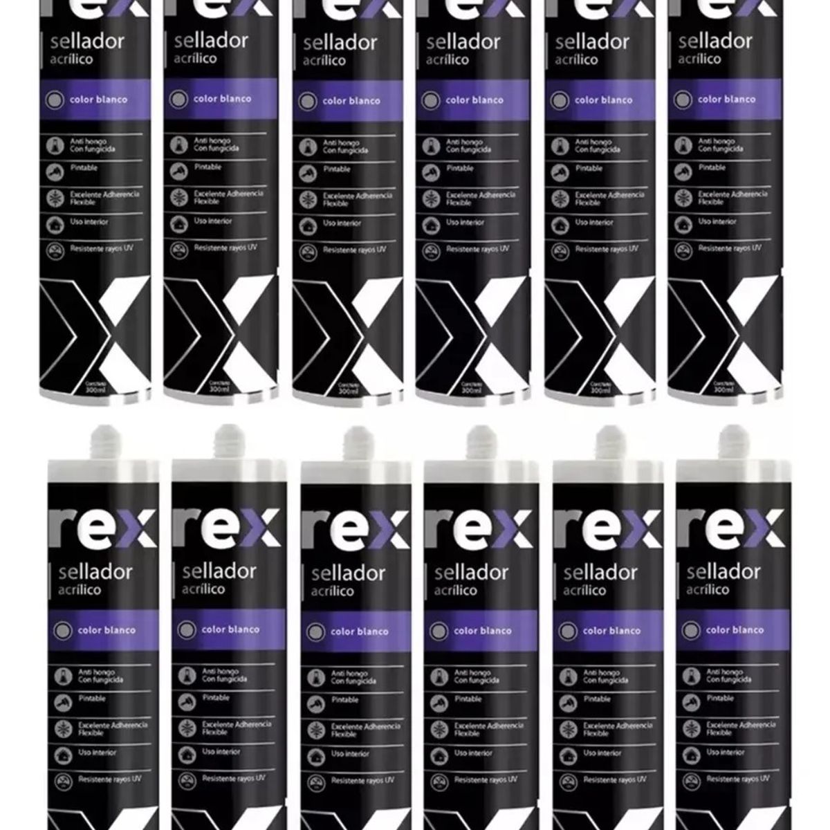GENERICO - Pack 12 Sellante Rex Acrílico Pintable 300ml