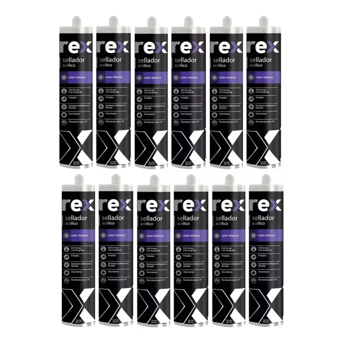 GENERICO - Pack 12 Sellante Rex Acrílico Pintable 300ml