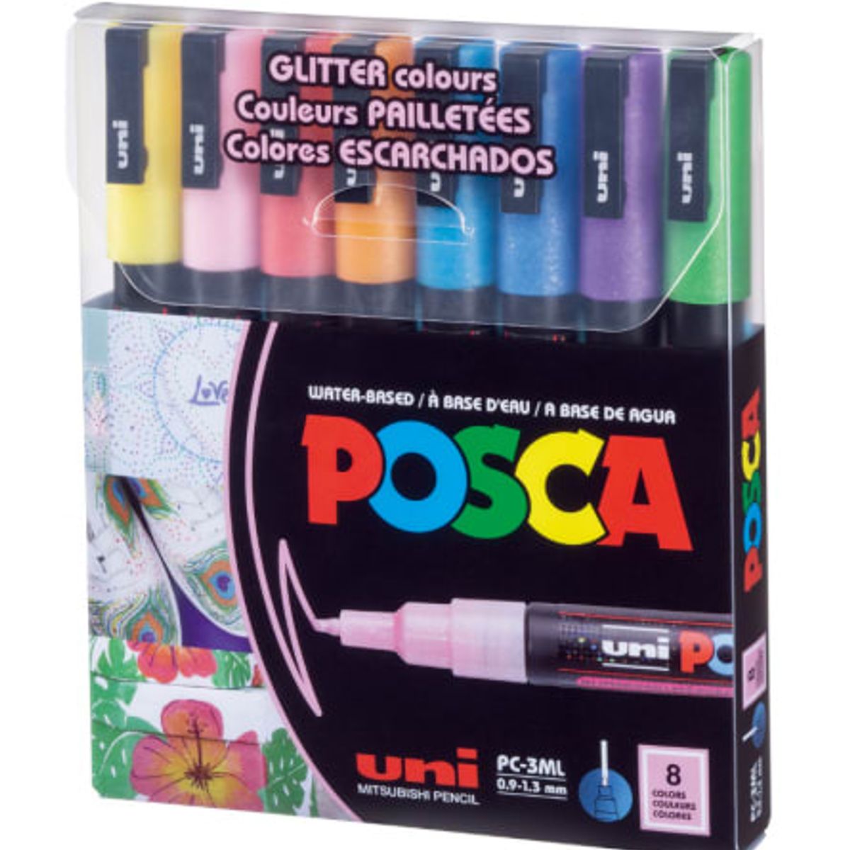 UNI POSCA - Set 8 colores 3M Glitter Pastel POSCA