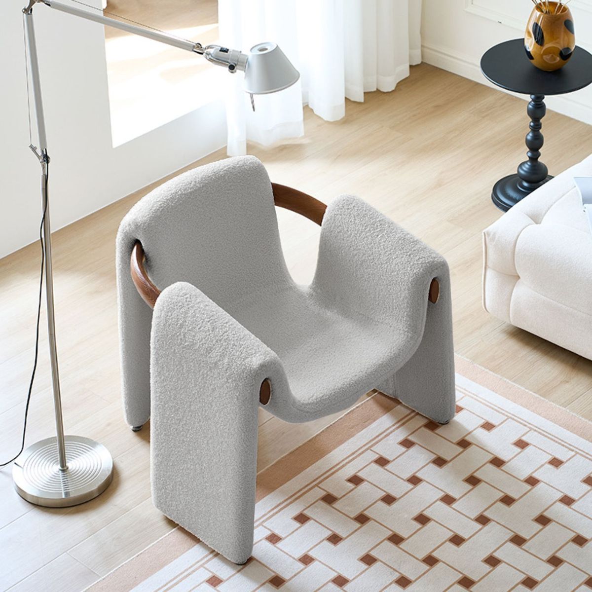 SANTU HOME & DECO - Silla Poltrona Cozy Sherpa y Madera Gris Claro