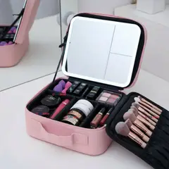 LINE - Estuche Maquillaje 2 en 1 Bolso Cosmetiquero con Espejo Luz Led Organizador