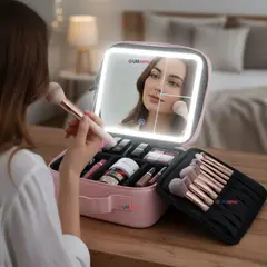 LINE - Estuche Maquillaje 2 en 1 Bolso Cosmetiquero con Espejo Luz Led Organizador