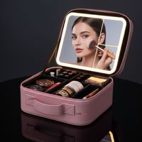 Estuche Maquillaje 2 en 1 Bolso Cosmetiquero con Espejo Luz Led Organizador