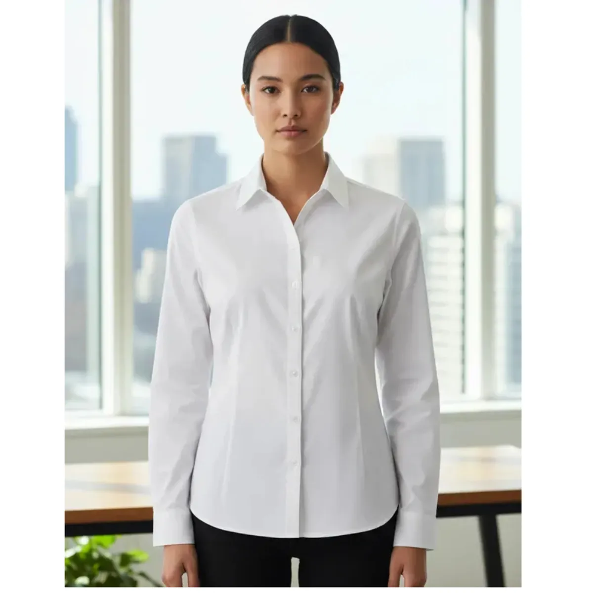 T-WORLD - Blusa Oxford Light Manga Larga Mujer