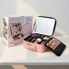 LINE - Estuche Maquillaje 2 en 1 Bolso Cosmetiquero con Espejo Luz Led Organizador
