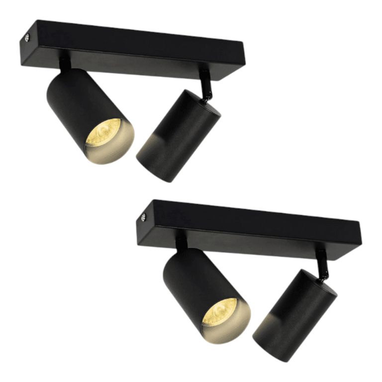 2 Aplique Altair II Con 2 Focos Cilindro Negro Luz Calida
