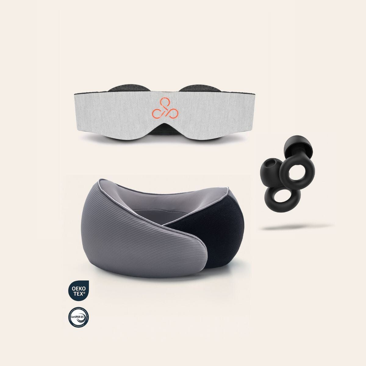HYPNOS - Pack Travel Pro  Antifaz Gris + Tapón + Almohada Viaje Gris Hypnos