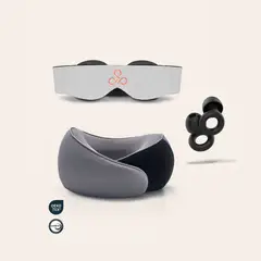 HYPNOS - Pack Travel Pro Antifaz Gris + Tapón + Almohada Viaje Gris