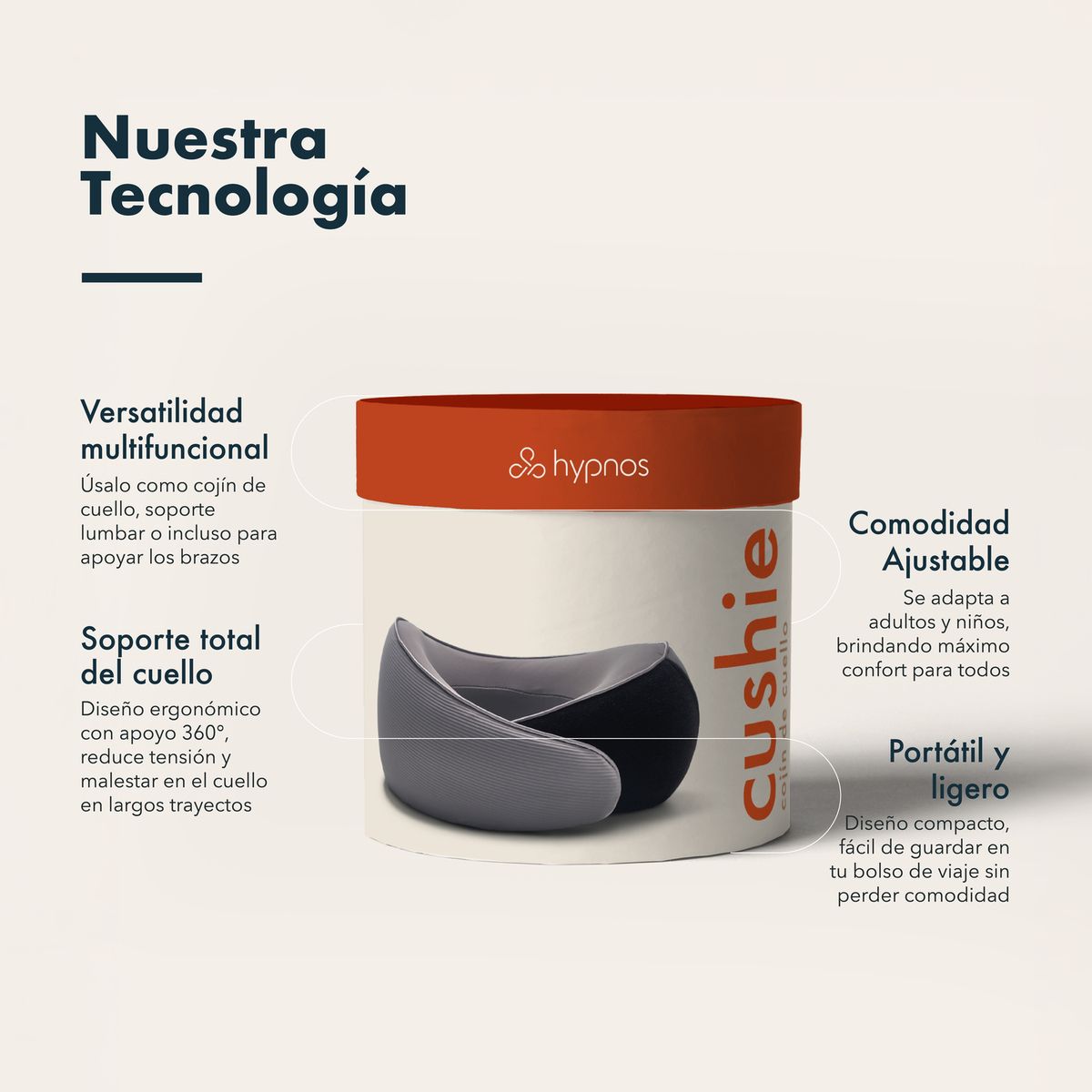 HYPNOS - Pack Travel Pro  Antifaz Gris + Tapón + Almohada Viaje Gris Hypnos