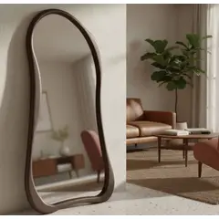 SANTU HOME & DECO - Espejo Asimetrico Cuerpo Entero Madera Color Cacao 180X80cm