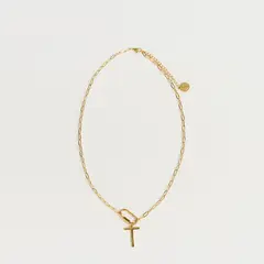 LOUNGE - Collar Mujer Broche Charm Letra T Dorado