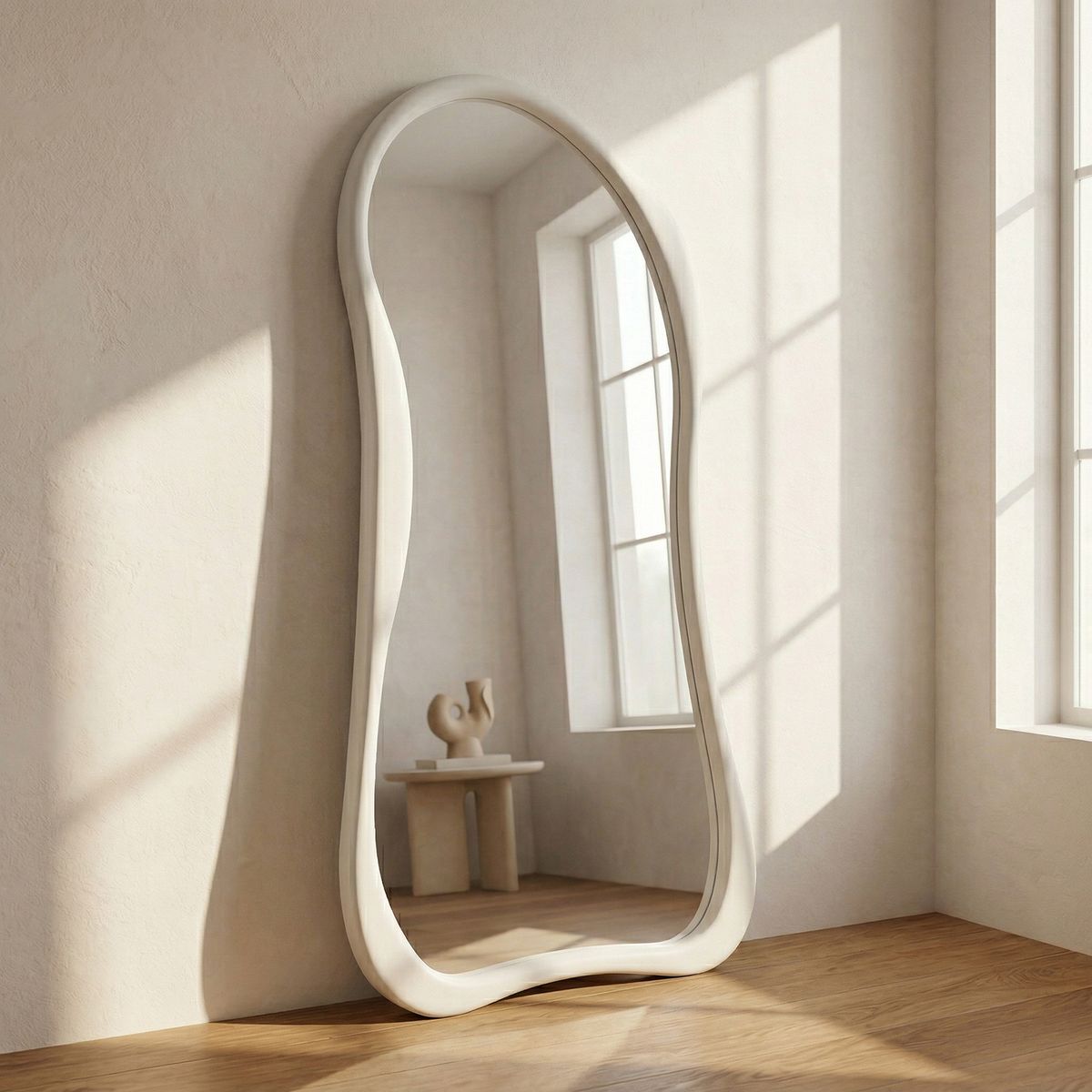 SANTU HOME & DECO - Espejo Asimetrico Cuerpo Entero Madera Blanco 180X80cm