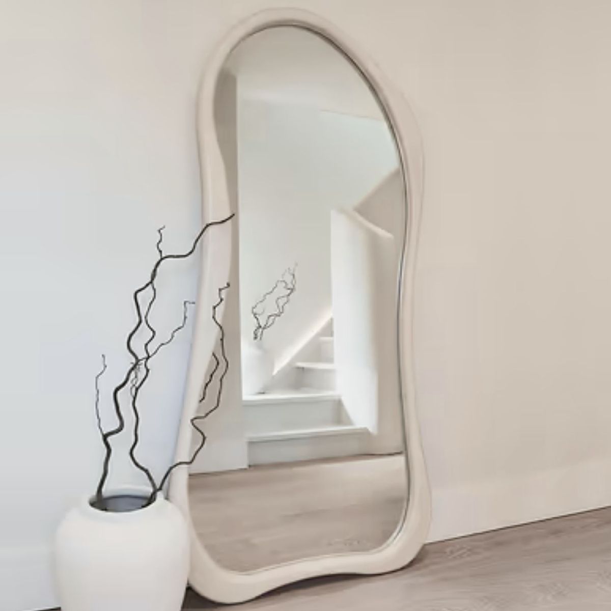 SANTU HOME & DECO - Espejo Asimetrico Cuerpo Entero Madera Blanco 180X80cm