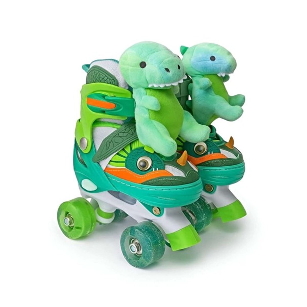 GENERICO - PATIN DE 4 RUEDAS PARA NIÑOS DINOPATIN VERDE CON ACCESORIOS TALLA S DEL 30 AL33