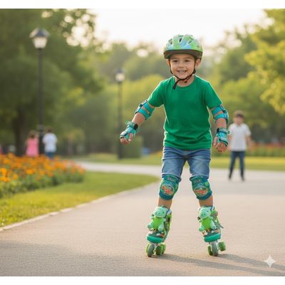 Imagen 2 del producto PATIN DE 4 RUEDAS PARA NIÑOS DINOPATIN VERDE CON ACCESORIOS TALLA S DEL 30 AL33