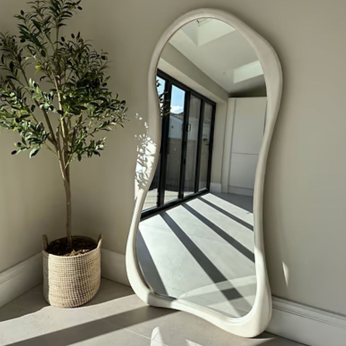 SANTU HOME & DECO - Espejo Asimetrico Cuerpo Entero Madera Blanco 200X100cm